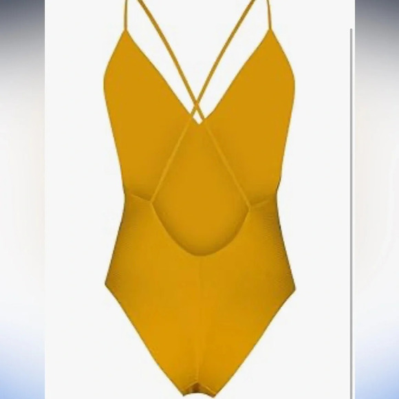 Hurley quick dry ribbed embroidered one piece swimsuit yellow embroidered cheeky - Picture 3 of 10
